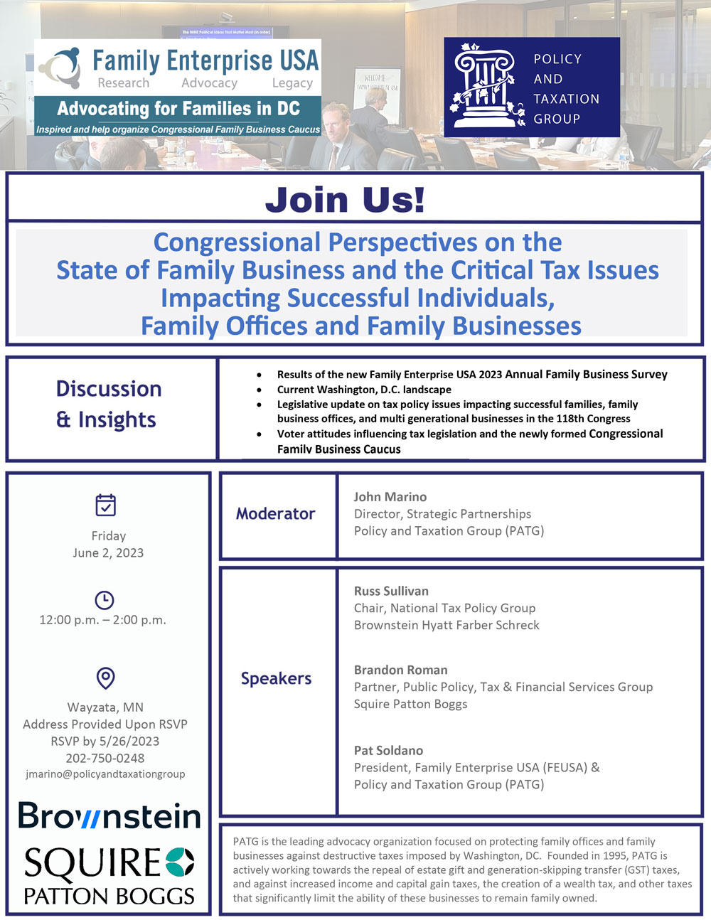 June 2nd Event: Important Tax Issues Affecting Successful Individuals, Family Offices and Family Businesses